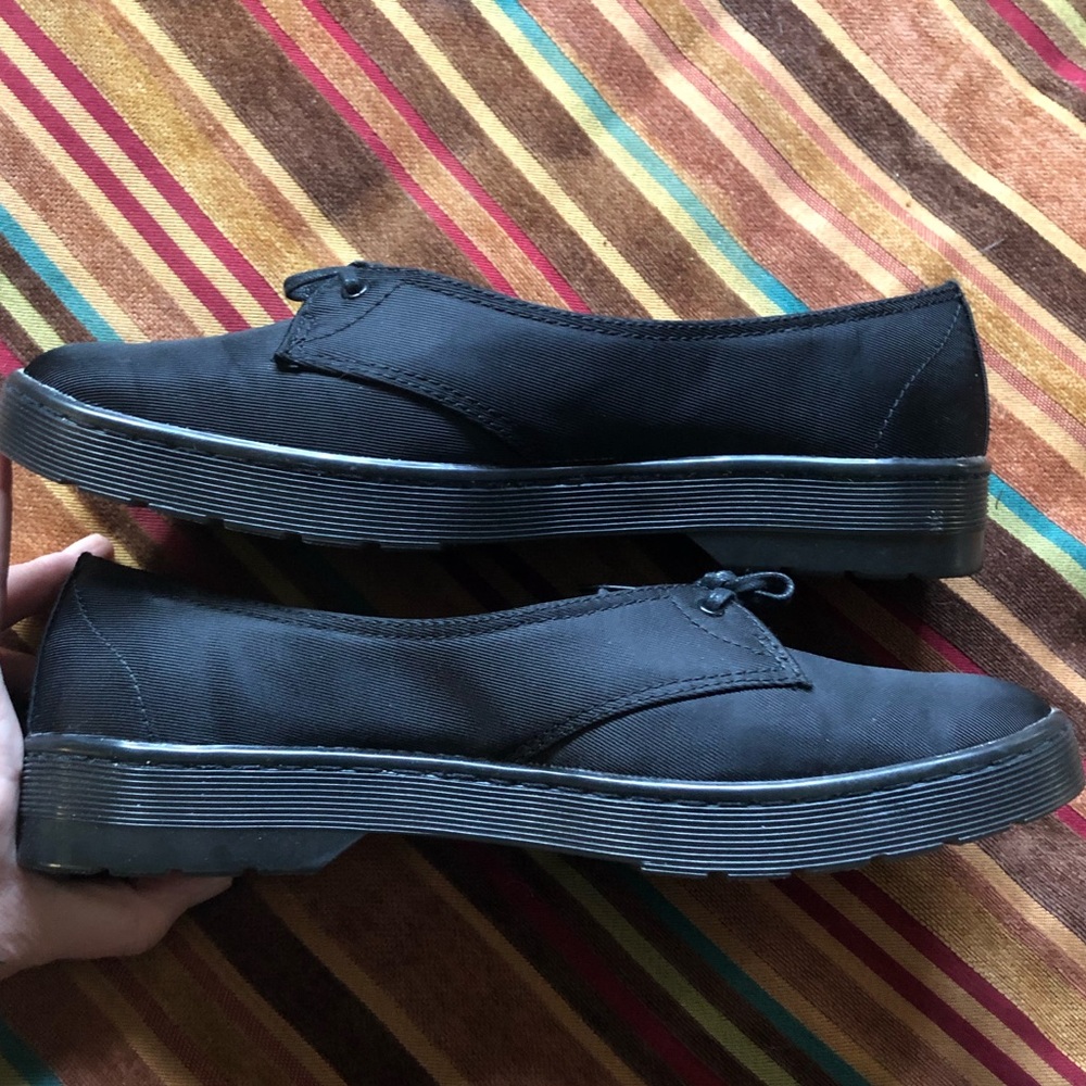 Black material lightweight Dr. Marten shoes